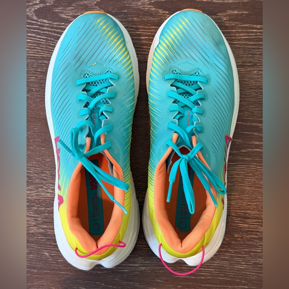 Hoka Rincon 3 Men's Teal Yellow Pink Orange Running Sneakers - Picture 9 of 9